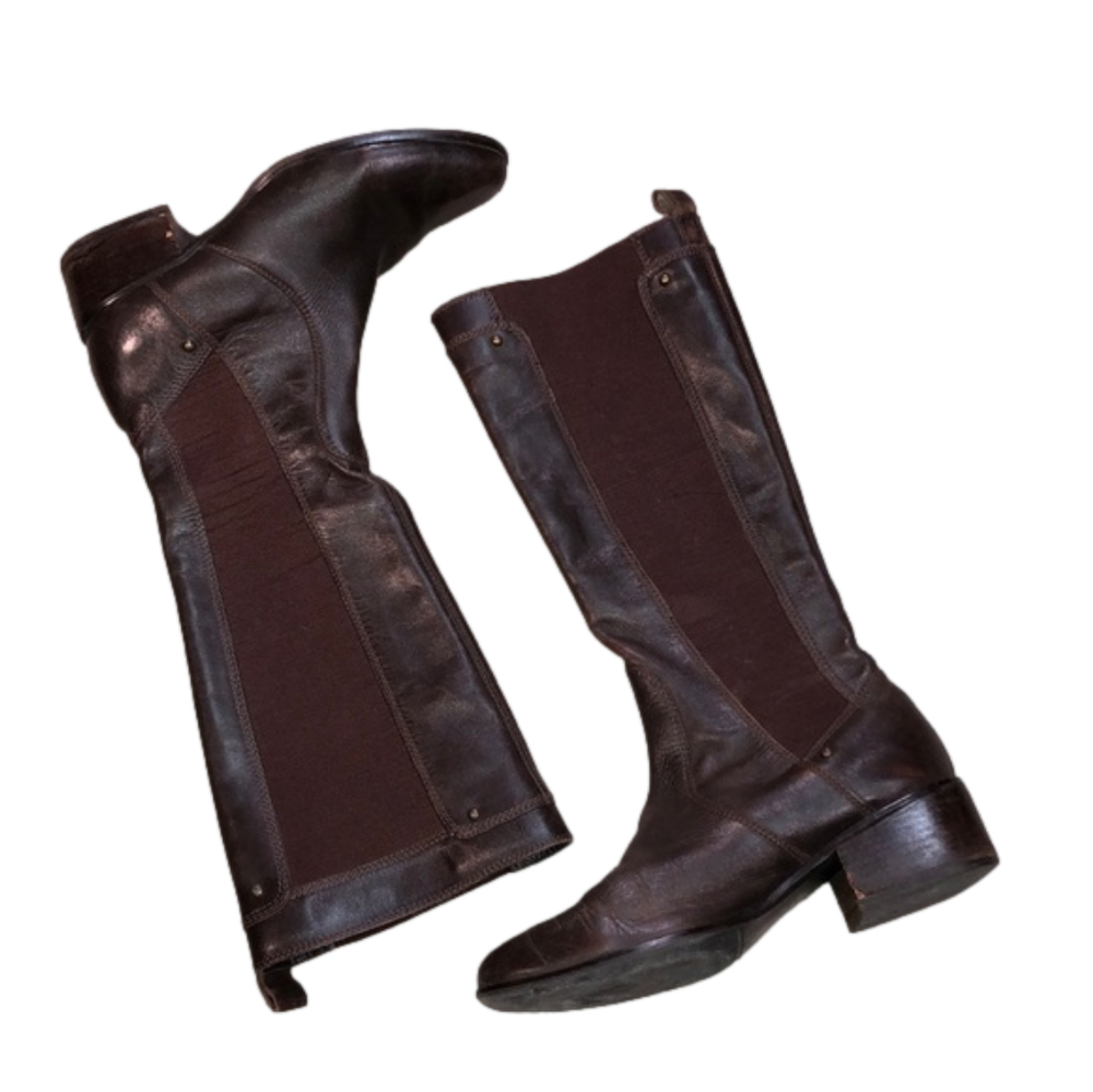 Glacee 9M Leather upper Man Made Balance Deep Brown Knee High Boots with…